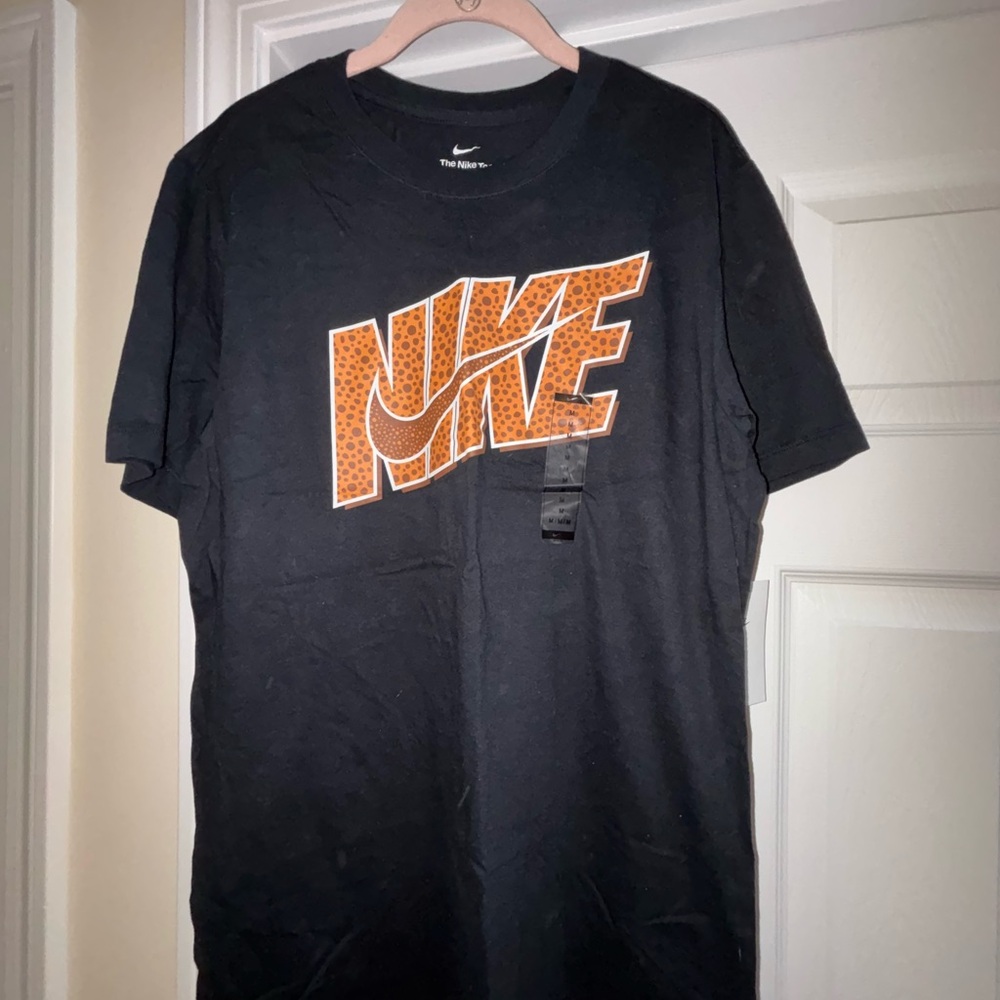 Nike Men's Tee with Orange Logo on Black